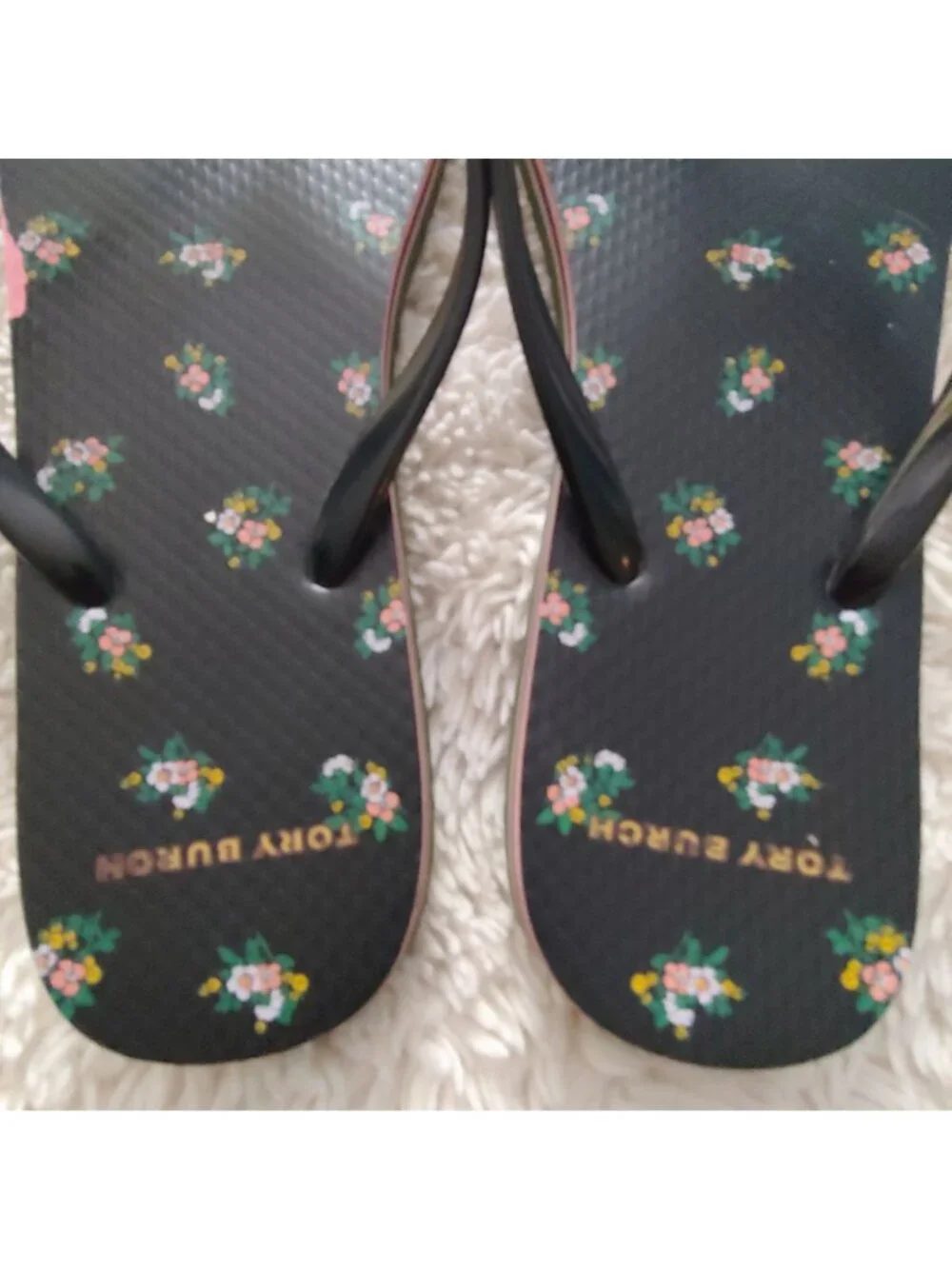 Tory Burch Floral Flip Flops Womens 10M Thong Sandal Logo